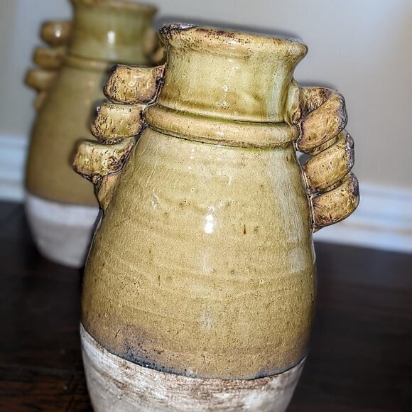 Ceramic Tuscan Vase with Curl Accent Handles - Picture 3 of 6